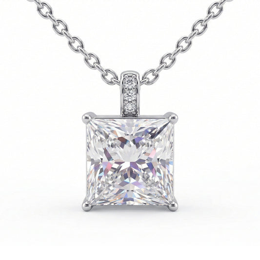 5CT (10mm) Princess Cut Moissanite Diamond Necklace